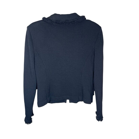 ST. JOHN CAVIAR KNIT FULL ZIP WOMENS FRINGED BLAZER BLACK CLASSY SZ 6 POCKETS - Picture 5 of 16